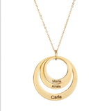 Personalized Family Name Necklace Circles Pendant 18K Stainless Steel Mom Namepl