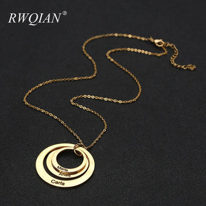 Personalized Family Name Necklace Circles Pendant 18K Stainless Steel Mom Namepl