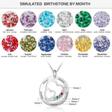 Family Birthstone Necklace with Name Engraving - Heart Pendant for Mom
