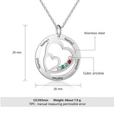 Family Birthstone Necklace with Name Engraving - Heart Pendant for Mom