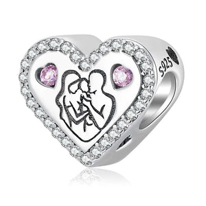 Family Heart Mon Dad Kid Together Bead Bracelet Necklace Charm