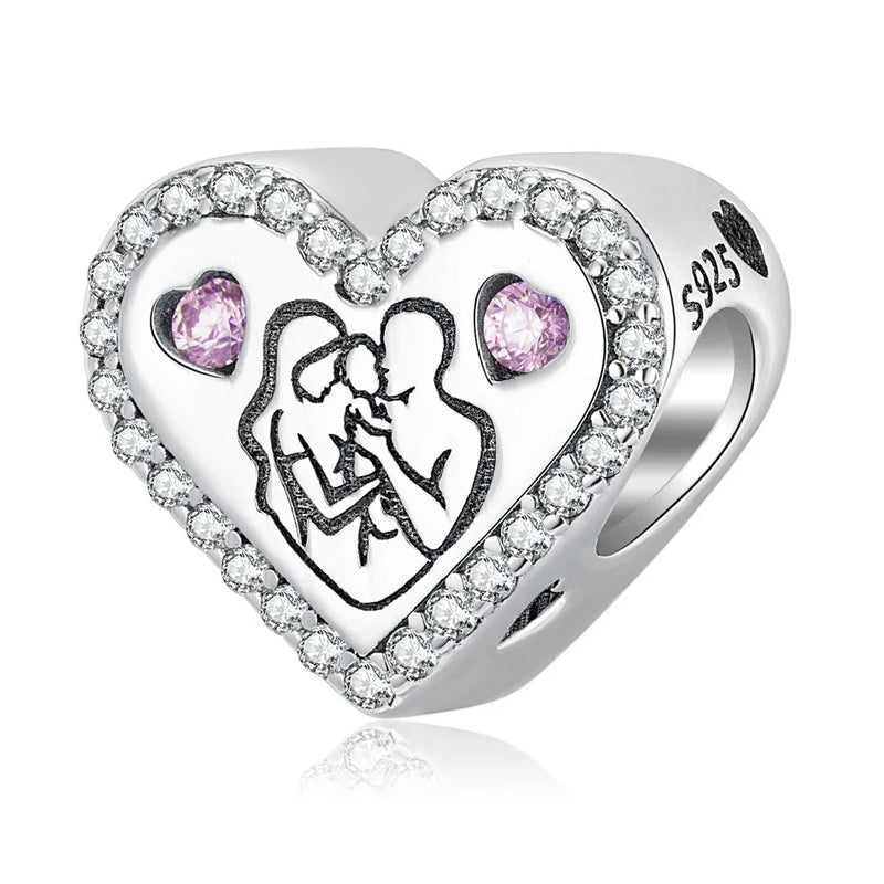 Family Heart Mon Dad Kid Together Bead Bracelet Necklace Charm