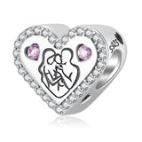 Family Heart Mon Dad Kid Together Bead Bracelet Necklace Charm