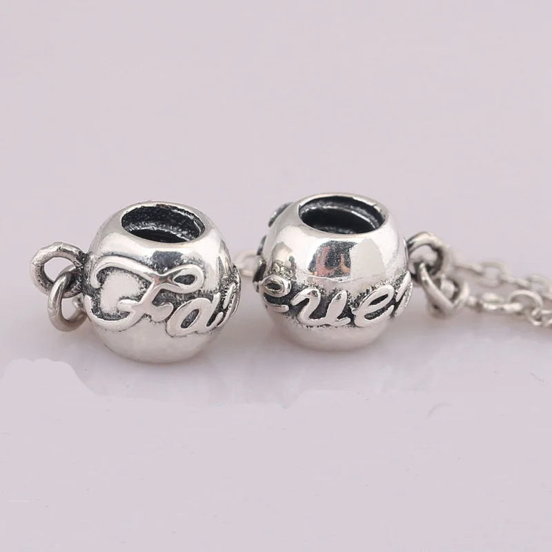 925 Sterling Silver Family Safety Chain Charm for Bracelet DIY Jewelry
