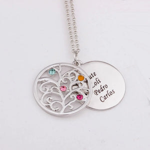 Family Tree Pendant Necklace with Birthstones Personalized Name