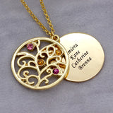 Family Tree Pendant Necklace with Birthstones Personalized Name