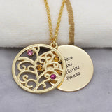Family Tree Pendant Necklace with Birthstones Personalized Name