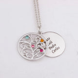 Family Tree Pendant Necklace with Birthstones Personalized Name