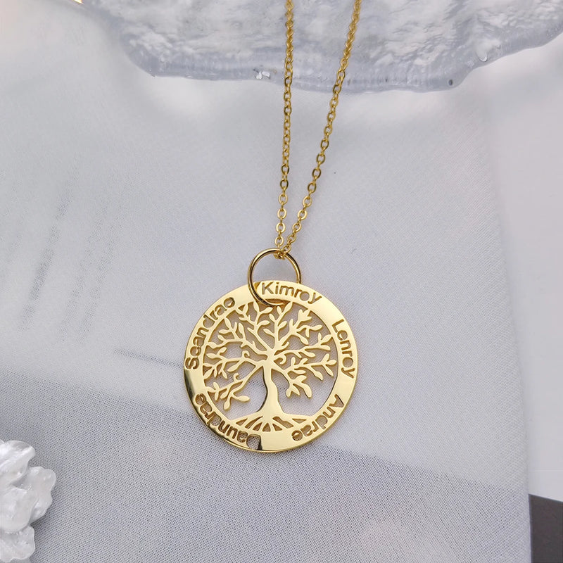 Family Tree of Life Necklace with Personalized Name ID Pendant