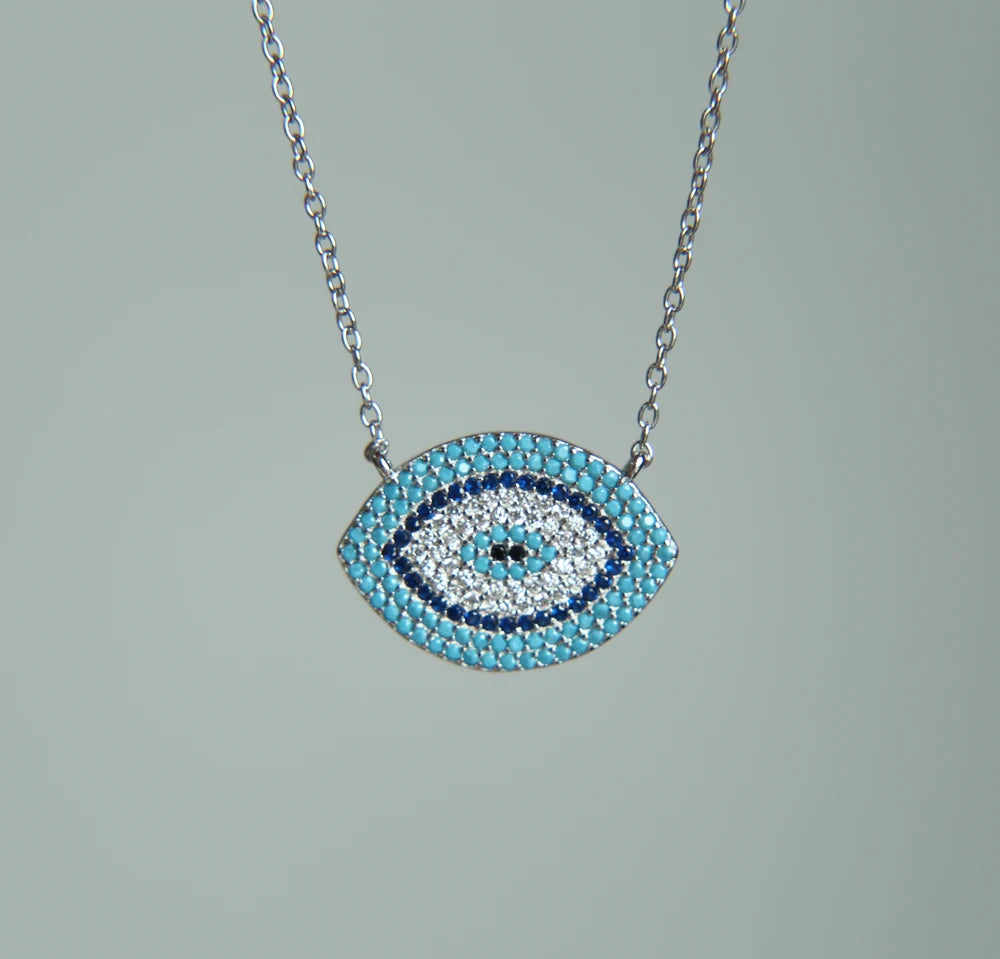 Evil Eyes Short Necklace Cubic Zirconia 925 Sterling Silver Jewelry