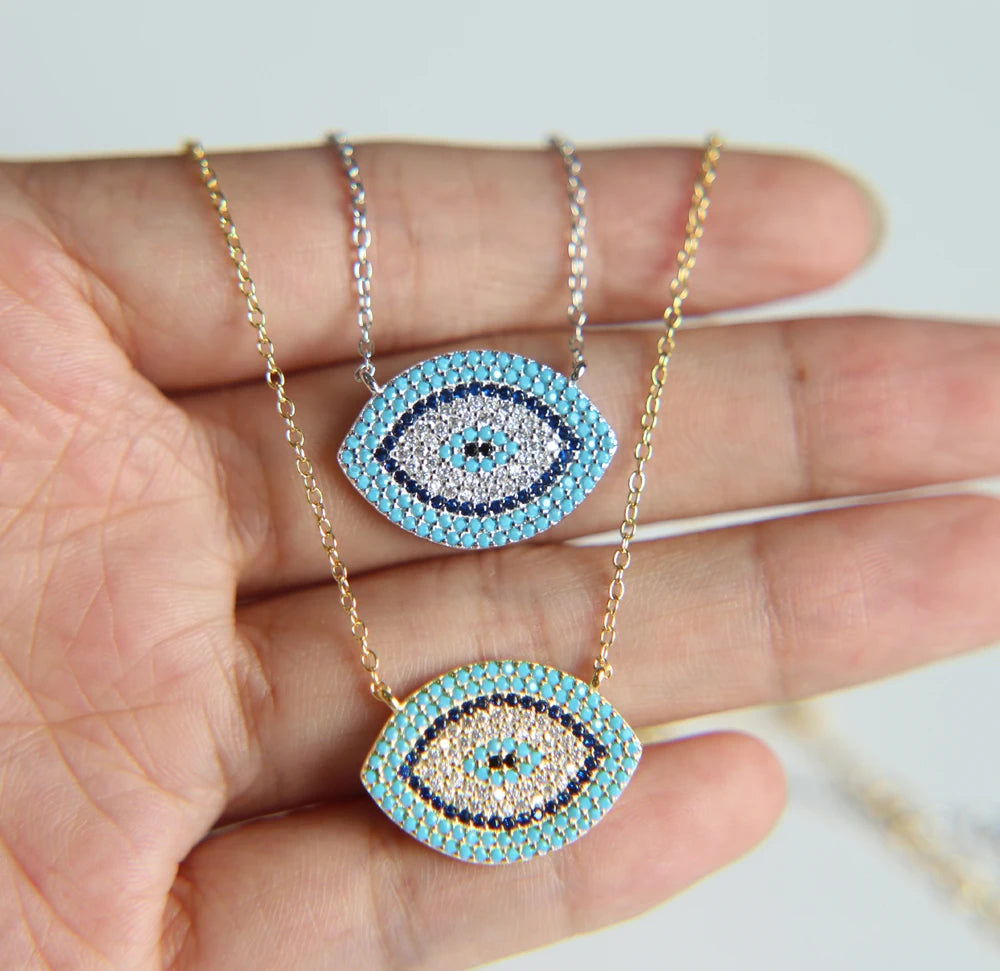Evil Eyes Short Necklace Cubic Zirconia 925 Sterling Silver Jewelry