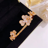 Rose Silver Crystal Clover Bracelets Bangle for Women