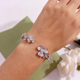 Rose Silver Crystal Clover Bracelets Bangle for Women