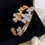 Rose Silver Crystal Clover Bracelets Bangle for Women