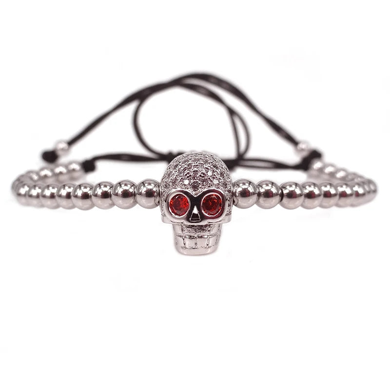 Gold Skull Head Beads Braiding Bracelet