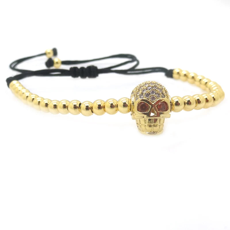 Gold Skull Head Beads Braiding Bracelet