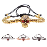 Men's Gun Skull Bead Bracelet with CZ Stones