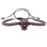 Men's Gun Skull Bead Bracelet with CZ Stones
