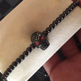 Men's Gun Skull Bead Bracelet with CZ Stones