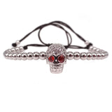 Men's Gun Skull Bead Bracelet with CZ Stones