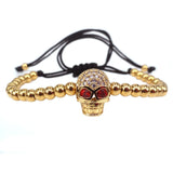 Men's Gun Skull Bead Bracelet with CZ Stones