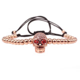 Men's Gun Skull Bead Bracelet with CZ Stones