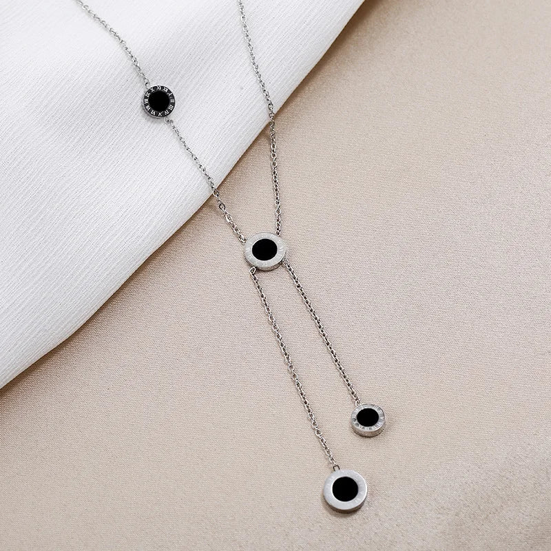 Roman Numerals Tassels Circle Shell Pendant Necklace for Women