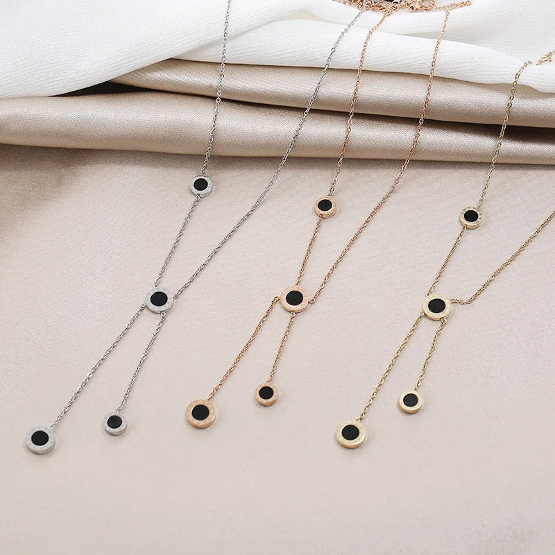 Roman Numerals Tassels Circle Shell Pendant Necklace for Women