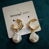 Golden Camellia Pearl Stud Earrings for Women
