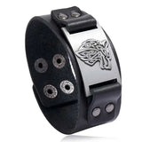 Metal Wolf Charms Wrap Leather Bracelet Wide Wristband