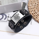 Metal Wolf Charms Wrap Leather Bracelet Wide Wristband