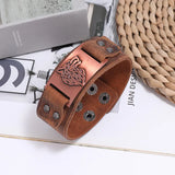 Metal Wolf Charms Wrap Leather Bracelet Wide Wristband