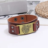 Metal Wolf Charms Wrap Leather Bracelet Wide Wristband