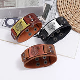Metal Wolf Charms Wrap Leather Bracelet Wide Wristband