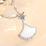 Fan-Shaped Pendant Necklace Natural Mother-Of-Pearl Zirconia Jewelry
