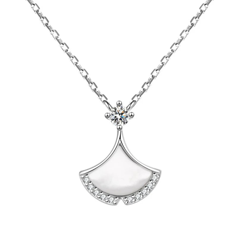 Fan-Shaped Pendant Necklace Natural Mother-Of-Pearl Zirconia Jewelry