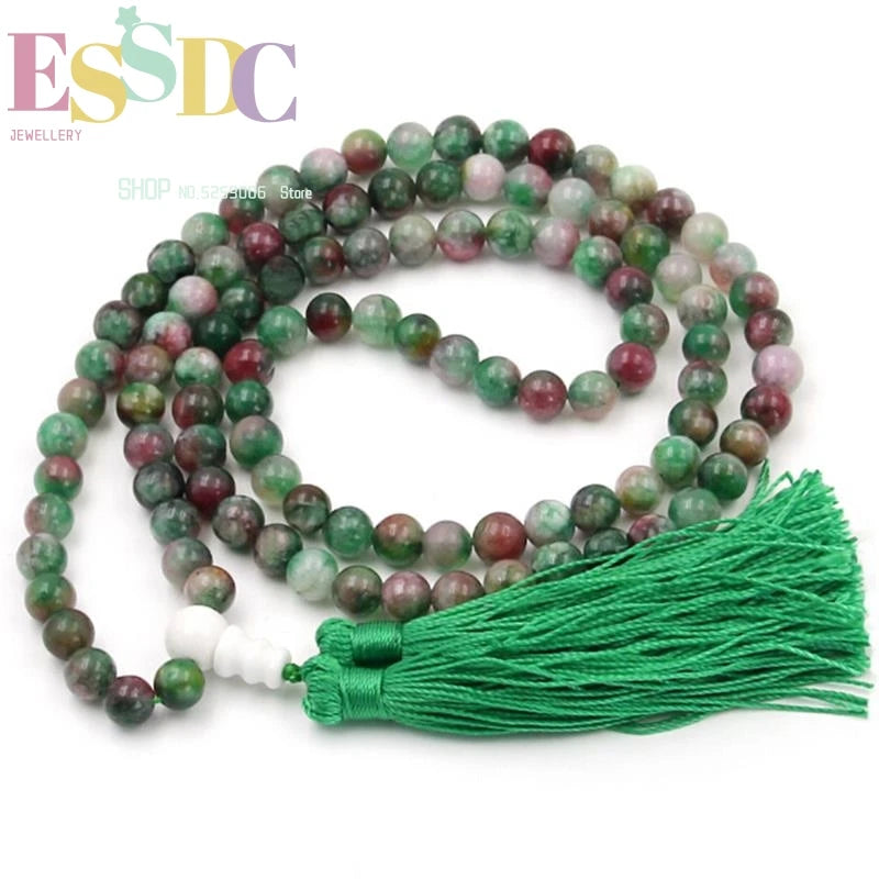 8mm Red-Green Stone 108 Prayer Bracelet Necklace