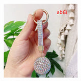 Crystal Ball Car Keychain Charm Pendant High Leather Strap Key Ring