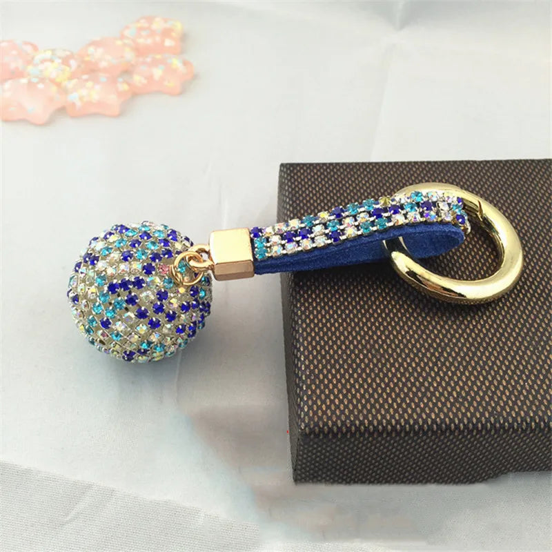 Crystal Ball Car Keychain Charm Pendant High Leather Strap Key Ring