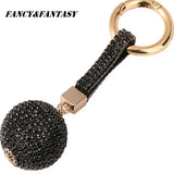 Crystal Ball Car Keychain Charm Pendant High Leather Strap Key Ring
