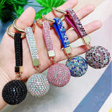 Crystal Ball Car Keychain Charm Pendant High Leather Strap Key Ring
