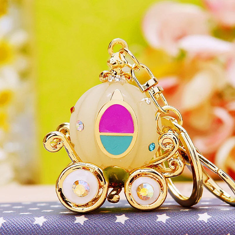 Fancy Pumpkin Carriage Crystal For Hallowmas Fairy Tale Keychain