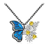 Butterfly Pendant Sunflower Rhinestone Necklace Anniversary Gift