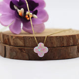 Lab Created Pink Fire Opal Flower Pendant Necklace S925 Silver