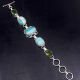 Green BotswanaAgate Peridot Silver Charms Bracelet 7.5 inch