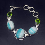 Green BotswanaAgate Peridot Silver Charms Bracelet 7.5 inch