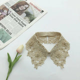 Lace Crochet Pattern Collar Tie-On Collar with Faux Pearl Beadwork