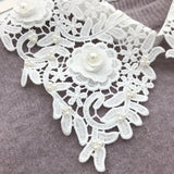 Lace Crochet Pattern Collar Tie-On Collar with Faux Pearl Beadwork