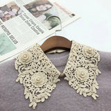 Lace Crochet Pattern Collar Tie-On Collar with Faux Pearl Beadwork
