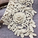 Lace Crochet Pattern Collar Tie-On Collar with Faux Pearl Beadwork